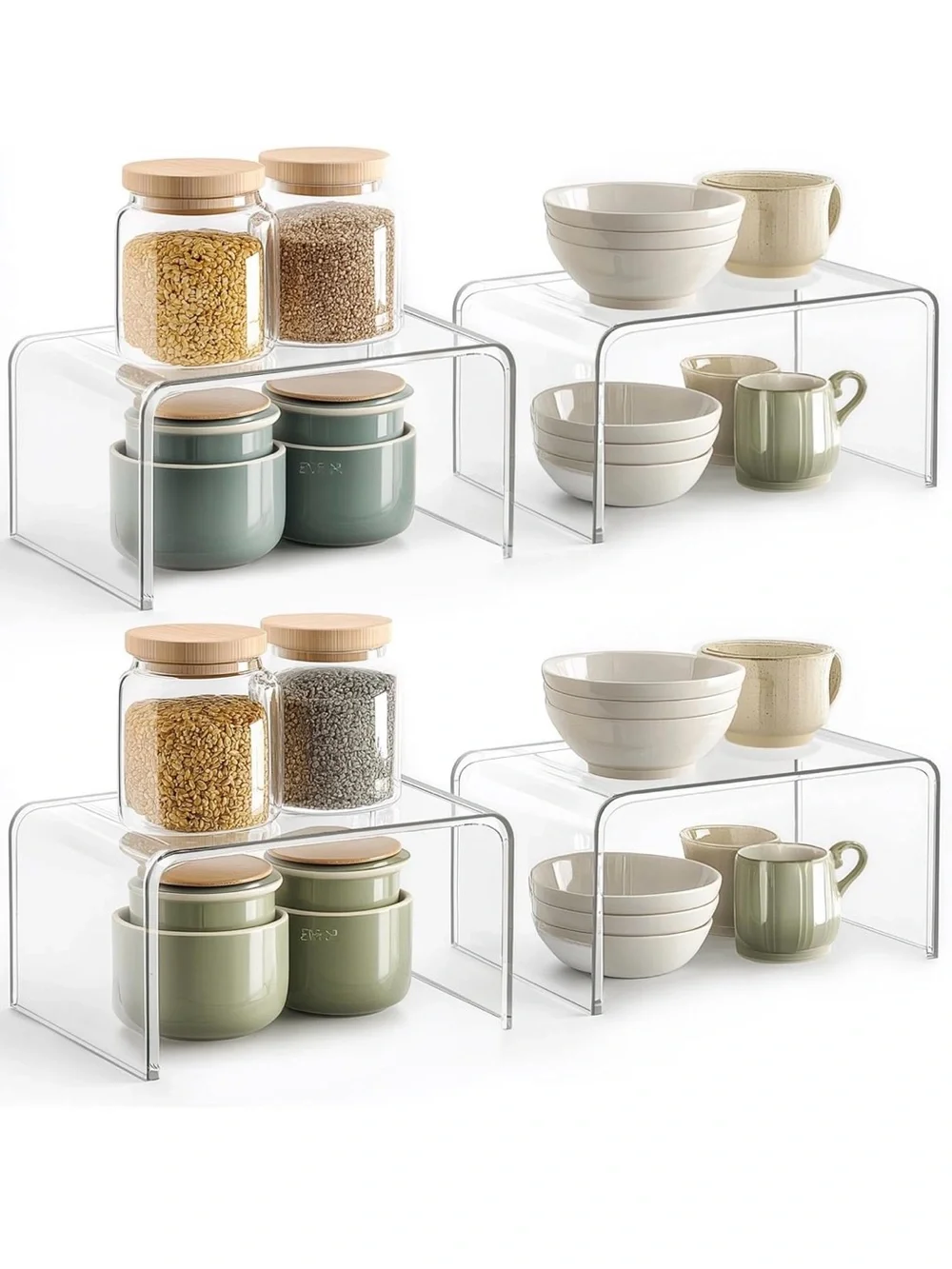 Clear Acrylic Cabinet Shelf Organizers, 4 Pack Spice & Plate Risers - New in Box
